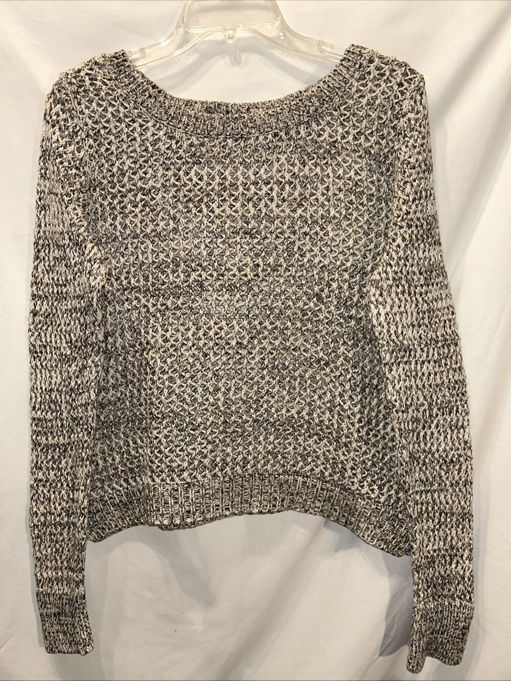 Old Navy Size Lg Open Knit Cropped Sweater Oatmeal Fishnet Boho Layering